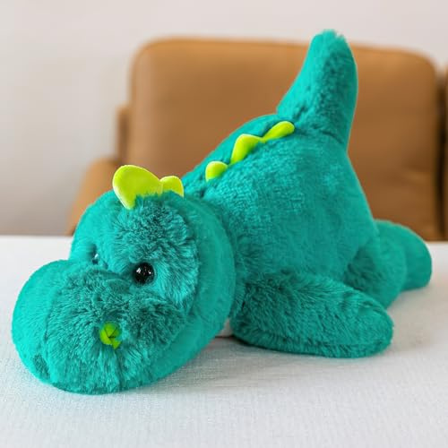 TRAVELKNOT Gewichtskuscheltiere Dinosaurier Plüschtier, 48CM 1KG, Grün | Niedliches dino kuscheltier, liegend, weich, geburtstagsgeschenk für kinder, jungen, mädchen, als fotoretikel, heimdekoration