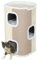 PawHut Kratztonne 74 cm Hoch dreistöckige Katzentonne mit Kissen, Plüschrand, Katzenhöhle, Kratzbaum für kleine Katzen, Beige+Weiß