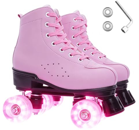 ERNAN Damen Klassische Retro Rollschuhe,Disco Roller,Classic Roller | Rollschuhe für Kinder und Erwachsene, komfortabl LED Rollerskates für Jugendliche und Mädchen