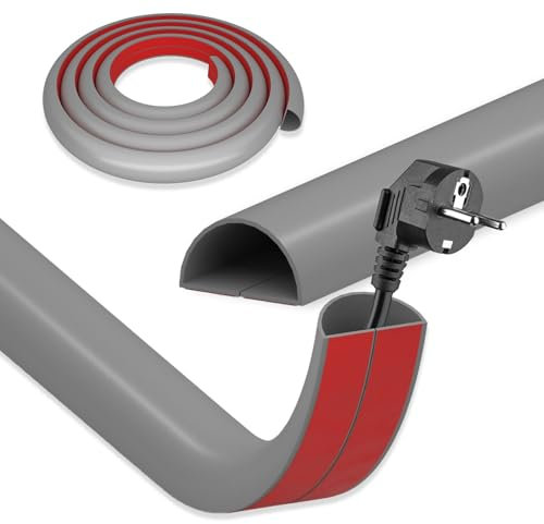 DIKARIYA Klein Kabelkanal Selbstklebend, Flexible Boden Kabelbrücke Kabelabdeckung Kabelschacht Leicht zu Schneiden Montage für Netzkabel Haus, Büro, Schule, Outdoor (Grau, 1.5CMx1M)