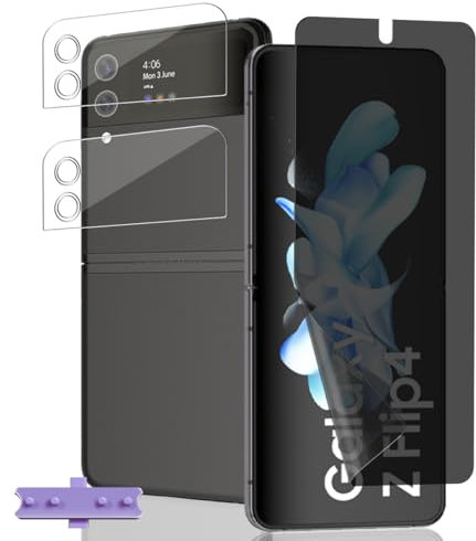 Jaavkkma 1 Pièce Protection Écran Anti Espion Flexible pour Samsung Galaxy Z Flip 4 + 2 Pièces Verre Trempé Protecteur Caméra, Anti-Spy, Protège Écran pour Galaxy Z Flip 4 - Privacy Souple TPU Film
