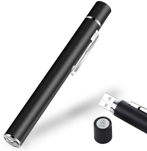 KEWAYO Pen Light, USB wiederaufladbare LED Taschenlampe mit Pupillenmaß | Edelstahl-Clip, duale Lichtquelle, Taschenlampe für Zuhause und Outdoor-Aktivitäten