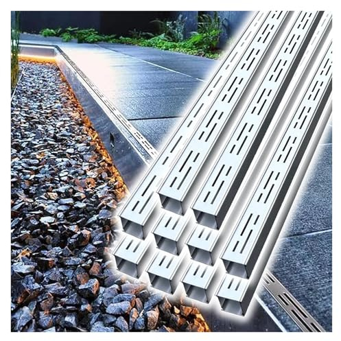 Caniveau Exterieur, Caniveau de drainage en béton pour allée, garage, jardin, parc, trottoir, kit de caniveau de tranchée mince en acier inoxydable, gouttière extérieure épissable et grilles d'égout,