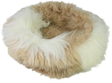 Sheep Dreams Lammfell Hundebett/- & Katzenbett – kuschelig, hochwertig & gemütlich | 100% Natürliche Merino Schafswolle | inklusive Pflegebürste & Anleitung | (Hell/Beige, Ø40)