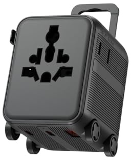 Universaler Reiseadapter – Kompatibel mit über 150 Ländern – 2 USB-C-Anschlüsse, 1 USB-A-Schnellladeanschluss – Steckdosen US/UK/EU/CA/JP/CH/AUS – Xoopar Luggie Schwarz