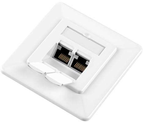 OFFCUP Enchufe de Red, 1x Montaje Empotrado Ethernet, Tapa RJ45 con 2X Puertos RJ45, 500 MHz 10 GBit/s, Toma Blindada para Cable de Red
