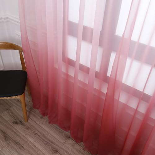 Blausky Farbverlauf Voile Gardinen,Kräuselband Sheer Vorhang Gardinenschal | 2 STK 100x200cm Transparent Voile,Light Filtering,Polyester Voile,Kräuselband,Dekoschal für Wohnzimmer Schlafzimmer,Rosa