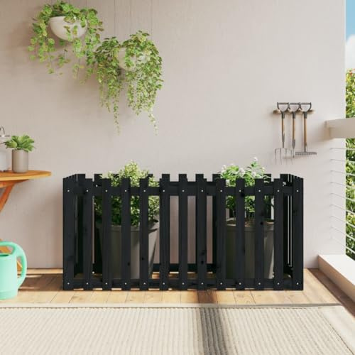 Hochbeet Latten-Design, Schwarz, 150x50x70 cm, Massivholz Kiefer, erhöhtes Garten Beet, robuster Pflanzkübel für Outdoor Pflanzen & Blumen