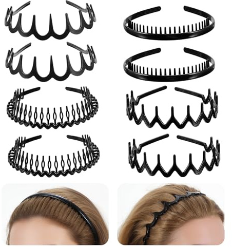 Guduling 8 Stück Zacken Haarreifen, Zig Zag Headbands (Schwarz) | Zickzack Haarreif Damen, Rutschfeste Haarreifen Männer für Alltags Make-up, Sport, Fitness und Yoga