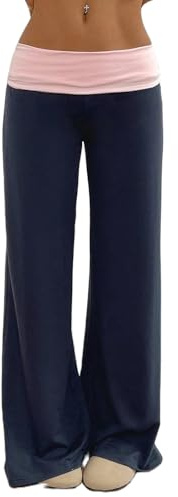CocMouse Damen Y2K Schlag-Leggings mit umklappbarem Bund, Yoga-Hose, weites Bein, Strandhose, umklappbare Taille, Bootcut-Sweathose, Schlaghose, L
