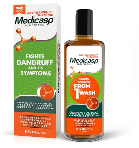 Medicasp Coal Tar Anti-Dandruff Shampoo, Alleviates Symptoms from 1st Wash, Treats Psoriasis, Seborrheic Dermatitis & Itchy Dry Scalp, Fights the Root Cause of Dandruff, Flakes Shampoo, 6 fl oz