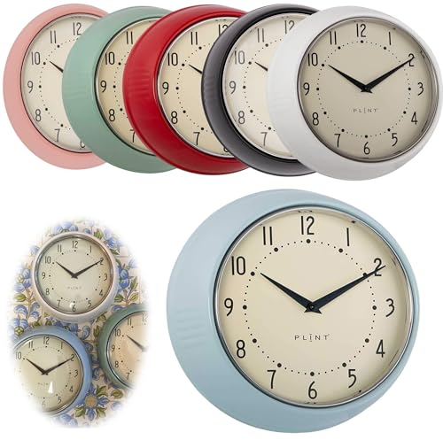 LS-LebenStil Vintage Metall Wanduhr Ice Blau 23cm Küchenuhr Bürouhr Rund Retro Nostalgie ideal im Schlafzimmer Flur Büro Küche Wohnzimmer Esszimmer leise lautlos kein Ticken mit großen Ziffern