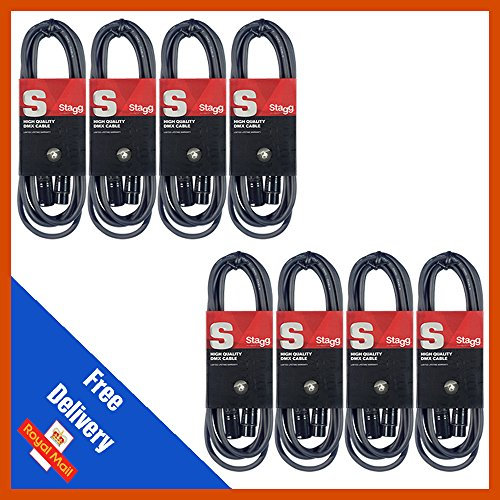 8 x Stagg 5M Black DMX Lighting Cable Lead XLR Mic Quality Band DJ Disco