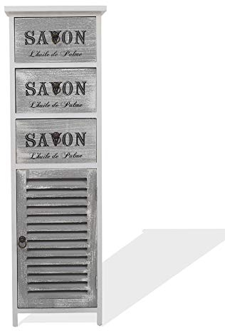 Rebecca Mobili Highboard, Schrank für Bad Küche, Weiß, Design Shabby, mit 3 Schubladen und 1 Tür, Wohneinrichtung – Maße: 102 x 32 x 27 cm (HxLxB) – Art. RE6089