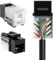 SATMAXIMUM Keystone Lot de 50 prises murales Ethernet CAT6 à 45 degrés (terminaison facile à 90 degrés), profil mince Noir