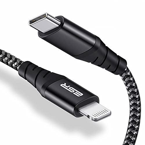 ESR Cavo da USB C a Lightning, (2 m, Certificato MFi), Cavo Intrecciato in Nylon, Ricarica Veloce PD per iPhone 14/14 Plus/14 Pro/14 PRO Max, iPhone Serie 13/12, iPhone SE 2022/11/XR/XS Max, Nero