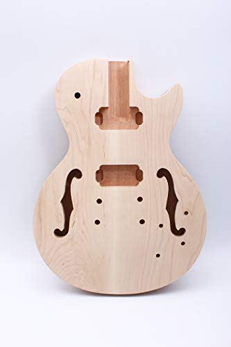 Yinfente E-Gitarrenkörper Mahagoni + Ahorn-Oberseite, halbhohler Gitarrenkörper, unlackiert, Set in Ferse, DIY-Gitarren-Ersatz