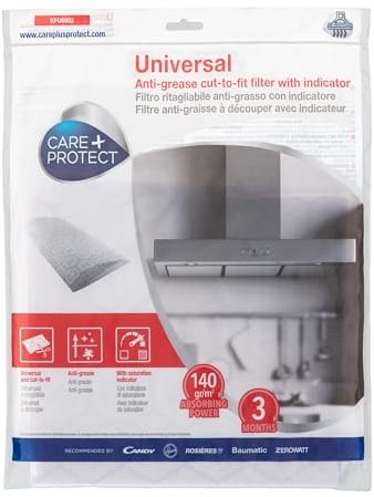 CARE+PROTECT – Entfettungsfilter für Abzugshauben mit Sättigungsanzeige / universell und passgenau zuschneidbar / fängt Fettmoleküle und bindet sie / maximale Absorption / selbstlöschend / 47 x 97 mm
