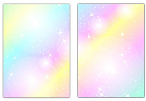 2x25 Blatt - Rainbow Motiv-Briefpapier (MPA-5215+5216, DIN A4) Regenbogen Motivpapier mit knallig bunten Farben und Sternen