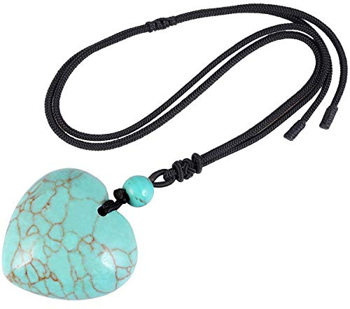 mookaitedecor Cœur Collier Pendentif Pierre Lithothérapie | Protection Cristal Amour avec Cordon Ajustable