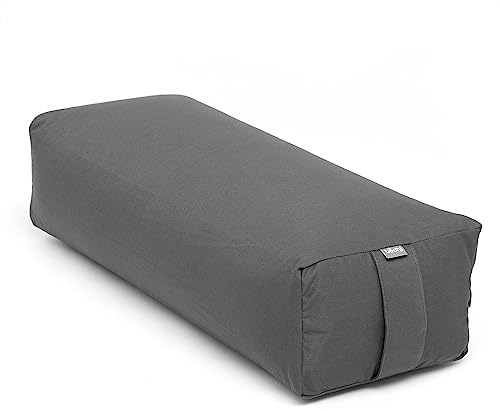bodhi Yoga Salamba Bolster Eco | Waschbarer Bezug aus 100% Bio-Baumwolle | Yogarolle eckig mit Bio Dinkelfüllung | Yogakissen groß für Restoratives Yoga | Maße: 63,5 x 26,5 x 20,5 cm (anthrazit)