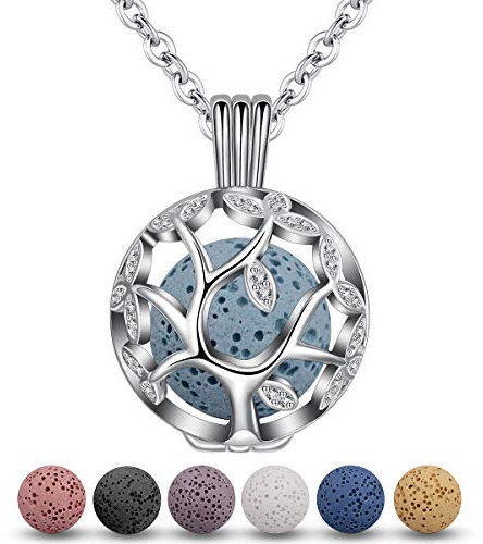 EUDORA Collana per Aromaterapia Diffusore di Oli Essenziali Ciondolo per Donne Ragazze Gioielli Bel Regalo, 7 Pezzi Perle di Pietra Lavica, 61 cmietra della lava di 7PCS, 61cm