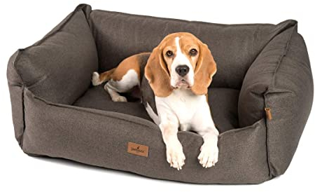 JAMAXX Premium Hundebett - Orthopädisch Memory Visco Füllung, Extra-Hohe Ränder, Waschbar, Hochwertiger Stoff mit viel Eleganz, Hundesofa PDB2018 (M) 90x70 braun