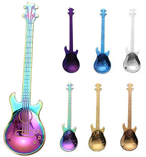 Cuillères à Café expresso, 6 pièces Cuillère Guitare Acier Inoxydable Coloré Cuillère à thé Cuillère à Sucre Cuillère à café Idéal pour Cafe Latte, Chocolat Chaud, Dessert