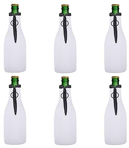 Valyria Sublimation Blanks Beer Bottle Cover Sleeves Neoprene Beer Cooler Covers Insulator Sleeve with Zipper for 12 oz/330 ml Bottles, Birthday Wedding Oktoberfest Party (White-6 Pcs)