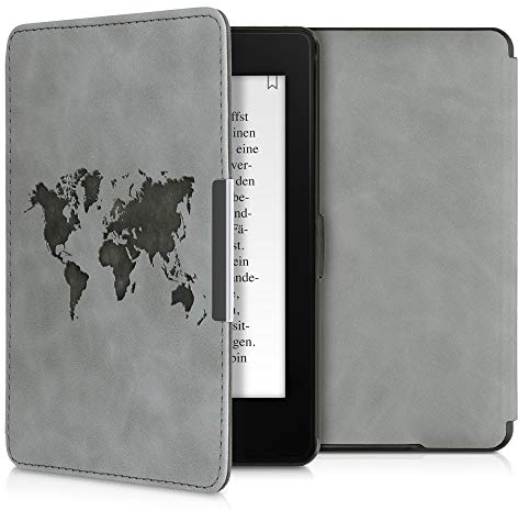 kwmobile Hülle kompatibel mit Amazon Kindle Paperwhite Hülle - Kunstleder Cover - Travel Umriss Grau