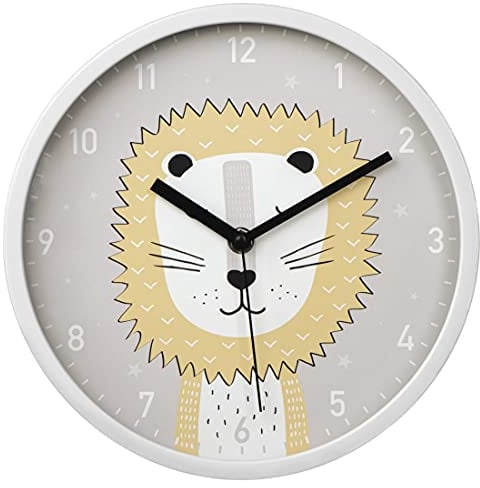 Hama Kinder Wanduhr Lucky Lion ohne Ticken (runde Kinderuhr mit Löwen Motiv, batteriebetriebene Quarz Wanduhr mit Sekundenzeiger, Kinderzimmer, ideal als Lernuhr, Durchmesser 25 cm) weiß