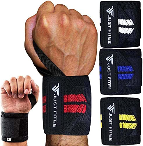 Just Fitee® Wrist Wraps, Handgelenk Bandagen Fitness, Gym handgelenkbandage, handgelenkbandage, Handgelenk Bandagen, zughilfen krafttraining,Handgelenk Bandagen Kraftsport (schwarz/rot)