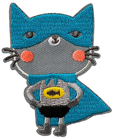 Superheld Katze Tier - Aufnäher, Bügelbild, Aufbügler, Applikationen, Patches, Flicken, zum aufbügeln, Größe: 4,6 x 6,3 cm