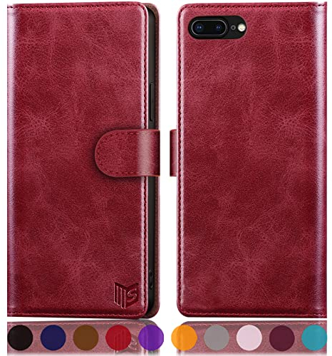 SUANPOT [RFID Schutz für iPhone 7 Plus/8 Plus 5,5-Zoll Hülle PU Leder Handyhülle Lederhülle Klapphülle Kartenfach Flip Cover für Apple 7 Plus/8 Plus Handy hülle Leather Wallet Phone Case Rot