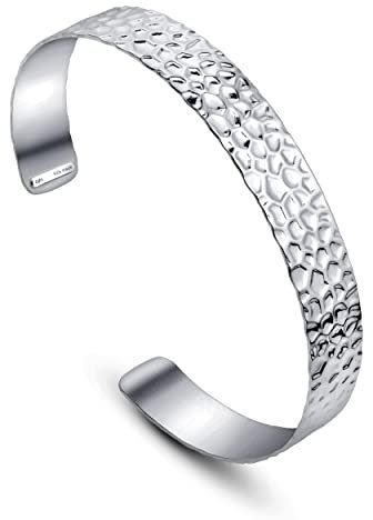 Amberta Damen Gehämmerter Armreif aus 925 Sterling Silber: Dickes Manschette Armband aus Silber