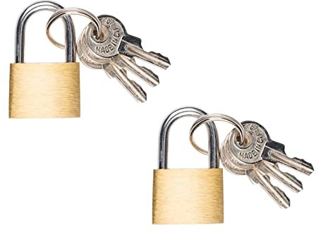 Invero Pack of 2 Security Brass Padlocks 20mm with 2 Keys - Heavy Duty Small Padlocks for Gym Lockers, Hand Luggage’s, Suitcases and More