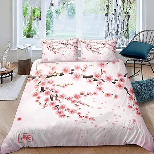MOUPL 100 Prozent Mikrofaser Bettwäsche-Sets 135x200 2teilig 3D Motiv Rosa Japan kirschblüte Kinderbettwäsche Reißverschluss Weiche Warm Bettbezug Kissenbezug 80x80 cm für Jungen Mädchen, Color13