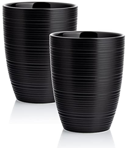 MELOX - 2er Set Latte Macchiato Tassen Tornado-Line Porzellan Schwarz ohne Henkel - 2 x 300ml Tassen für Latte, Kaffee & Cappuccino dickwandig - Kaffeetassen Coffee Cup im italienischem Design