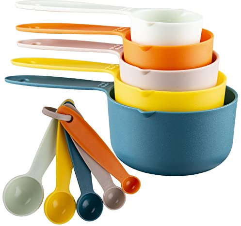 Viwehots Measuring Cups and Spoons Set, Rainbow Color Plastic Measurement Cups Spooons Set for Baking and Cooking, Kitchen 5 Measure and 5 Spoons Set Random Mixing Color