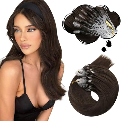 Moresoo Echthaar Extensions Microrings Braun Haarverlängerung Microring Echthaar Dunkelbraun #4 Remy Easy Loop Microring Extensions Echthaar Cold Fusion Microlink Extensions 1g/s 50g 40 cm