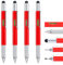 4 pezzi Penna Multitool Pen con Ricariche Extra, 6 in 1 Strumento con Righello & Stilo touchscreen, Penna a sfera multifunzione in metallo, Gadget cool per uomo, Regalo per il marito papà (Rosso)