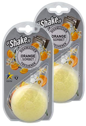 SHAKE Spülmaschinen Deo (Orange) • Duft für Geschirrspüler • Citrus Spülmaschine Duft gegen Gerüche • Geruchsentferner Spülmaschine • 2 Stück