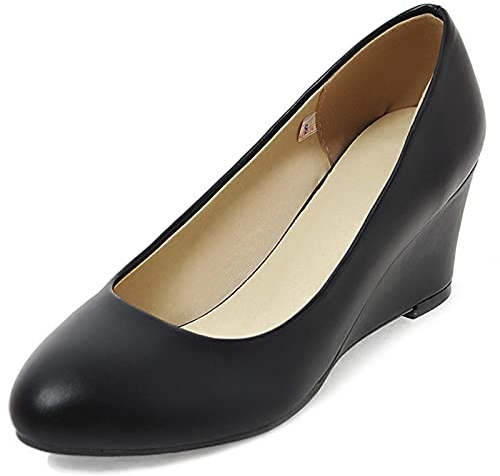 Bviennic Femmes Closed Toe Mariage Compensées Escarpins A Enfiler Comfy Bout Rond Elegant Bride Fête Formal Chaussures Noir Taille 38 Eu-39Cn