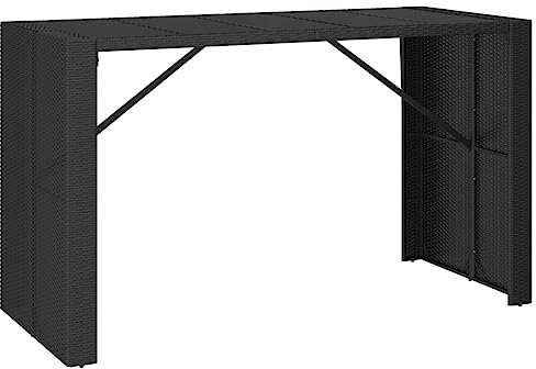 vidaXL Bartisch mit Glasplatte Outdoor Garten Terrasse Küche Bar Festival Party Bistro Stehtisch Frühstückstisch Kneipentisch Schwarz 185x80x110cm Poly Rattan