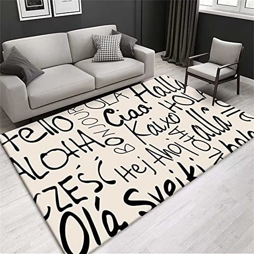 DJHWWD Lounge Ecke Teppich für Kinder Moderner rechteckiger Teppich beige schwarzer Teppich Schlafzimmerteppich Teppich auslegeware 140X200CM
