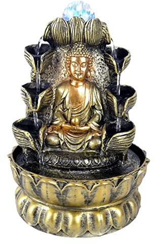 GATEZA Tabletop Fountain Indoor Desktop Fountains Indoor Buddha Statue Water Fountain Office Desk Lucky Waterfall Decoration Fountains Retro Led Crystal Ball Tabletop Fountain Indoor Waterfall