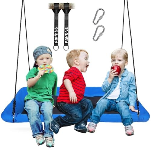FAHKNS Swing for Kids and Adults 60 Square Tree Swing with Load Bearing 1100lbs,Outdoor Swing, Tree Swings for Kids Outdoor, Kids Swing, Outdoor Swing for Kids with Comfy Mat and Steel Frame(Blue)
