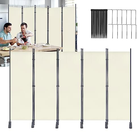 XMTECH Raumteiler Klappbar Freistehend 5 Teilig 280 x 180 cm Trennwand Paravent, Garten Stellwand Trennwand Sichtschutz Balkon Sichtschutz Stellwand Faltbar Paravent, Beige