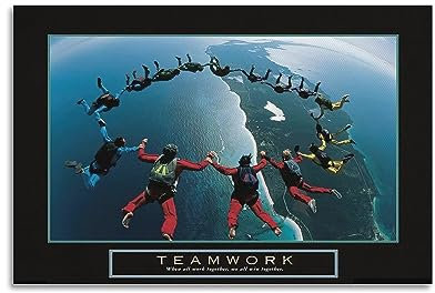 ROOKE Motivierendes Poster Teamwork Skydivers Poster Dekorative Malerei Leinwand 30 x 45 cm