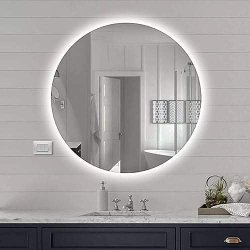Inbagno Specchio da Parete Tondo 70 cm retroilluminato, Effetto a Cornice con LED a Luce Fredda, a Filo Lucido con Spessore 0.5